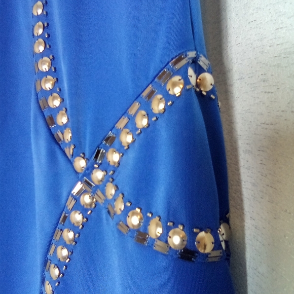 New Small Blue Silver Bebe Tribal Rings Knit Dress Homecoming Prom Holiday Party - Picture 10 of 11